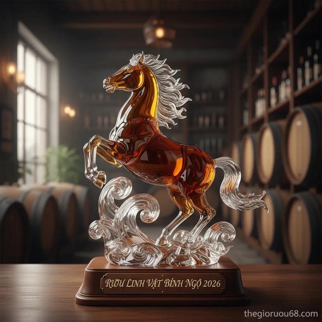 Rượu Linh Vật Bính Ngọ 2026 Món Quà Tặng Ngày Lễ Tết 5 Tượng ngựa pha lê đựng rượu - Rượu Linh Vật Bính Ngọ 2026