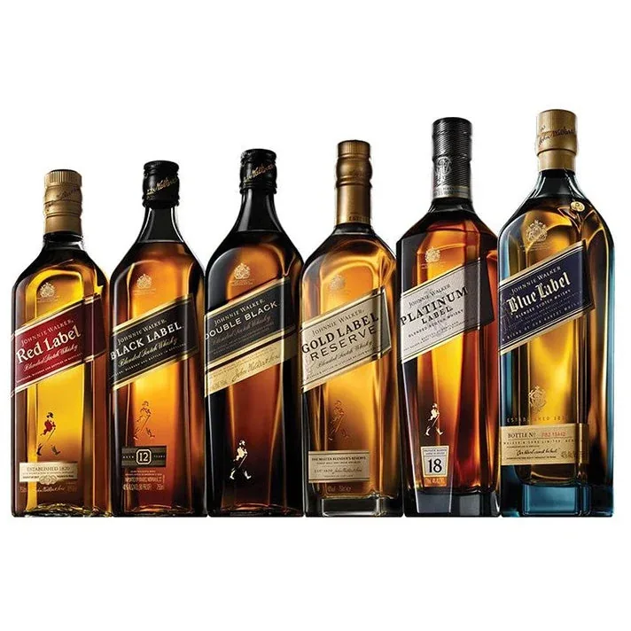 Dàn chai rượu Johnnie Walker các dòng Red Black Gold Blue Label